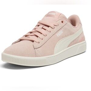 Puma Soft Pink Suede Low-Top Sneakers with Cream Formstrip